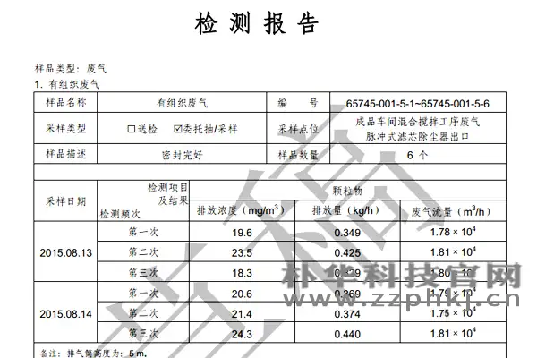 朴华科技肥业用脉冲滤筒除尘器通过检测验收