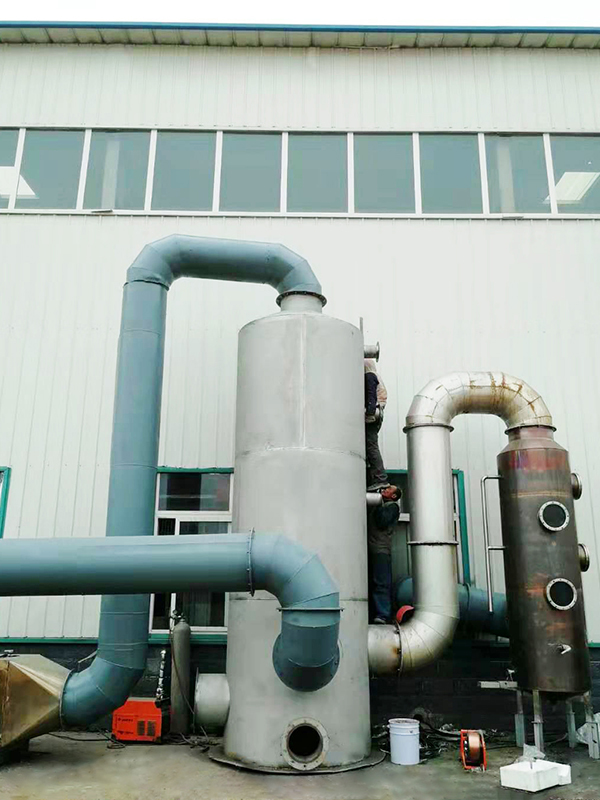 VOCs废气降温技术流程图,展示热交换和冷却塔的协同作用